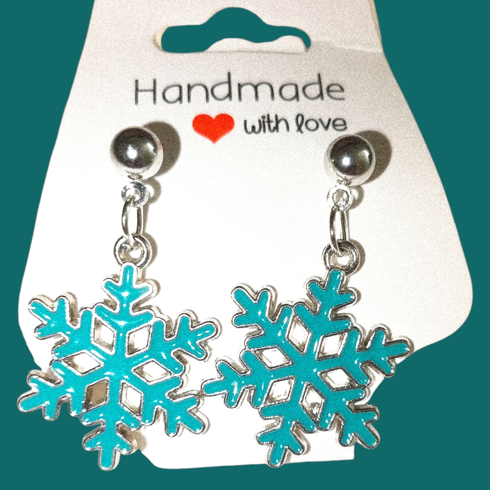 Handmade Silver and Blue Snowflake Earrings